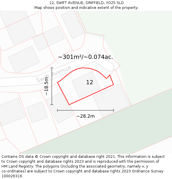 12, SWIFT AVENUE, DRIFFIELD, YO25 5LD: Plot and title map