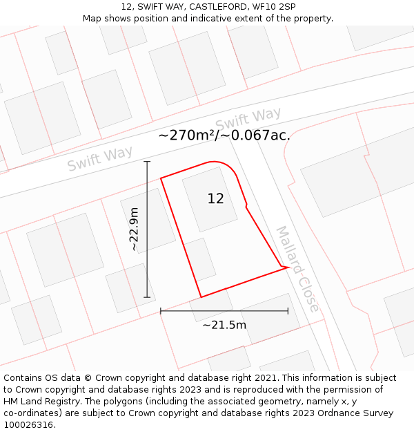 12, SWIFT WAY, CASTLEFORD, WF10 2SP: Plot and title map