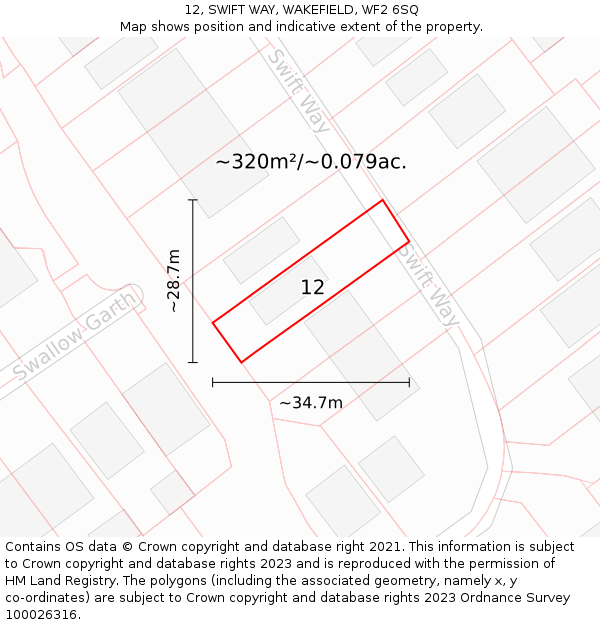 12, SWIFT WAY, WAKEFIELD, WF2 6SQ: Plot and title map