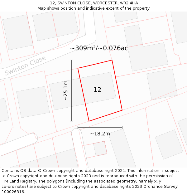 12, SWINTON CLOSE, WORCESTER, WR2 4HA: Plot and title map
