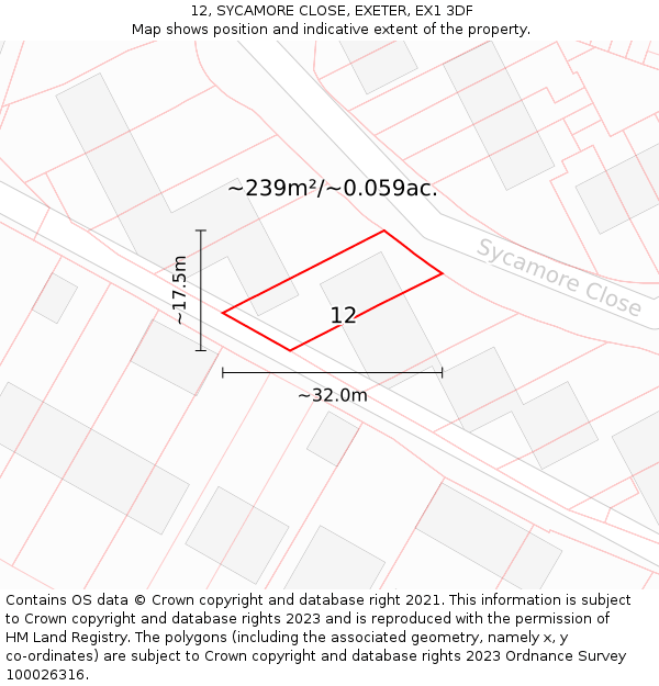 12, SYCAMORE CLOSE, EXETER, EX1 3DF: Plot and title map