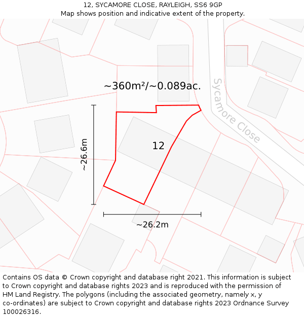 12, SYCAMORE CLOSE, RAYLEIGH, SS6 9GP: Plot and title map
