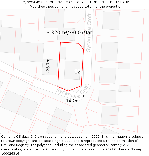 12, SYCAMORE CROFT, SKELMANTHORPE, HUDDERSFIELD, HD8 9UX: Plot and title map