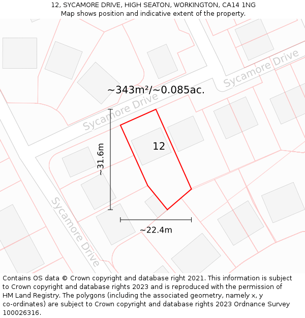 12, SYCAMORE DRIVE, HIGH SEATON, WORKINGTON, CA14 1NG: Plot and title map