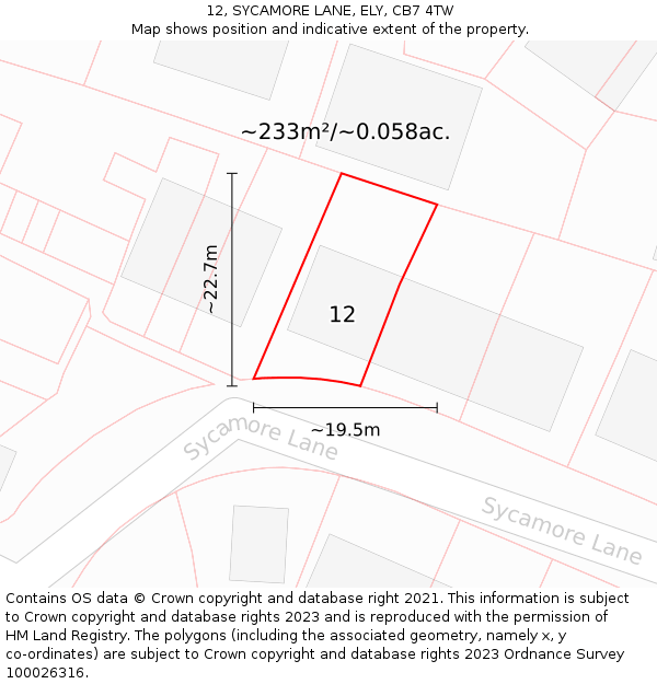 12, SYCAMORE LANE, ELY, CB7 4TW: Plot and title map