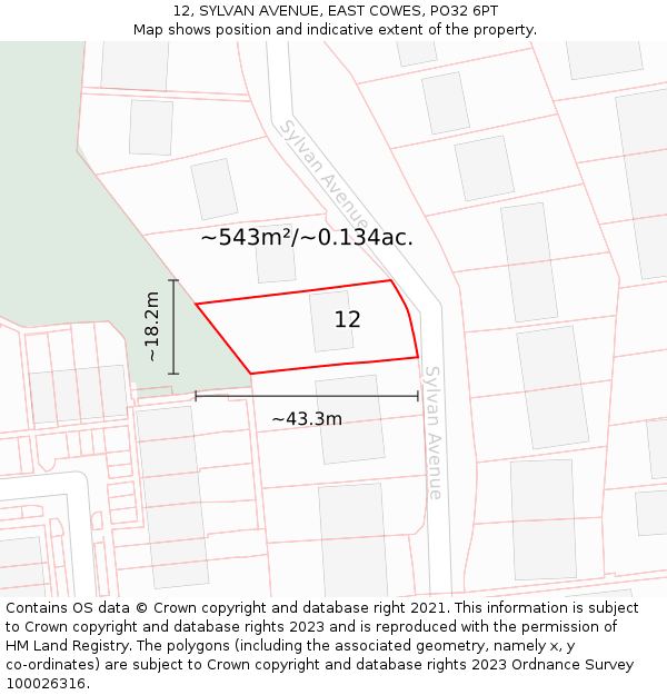 12, SYLVAN AVENUE, EAST COWES, PO32 6PT: Plot and title map