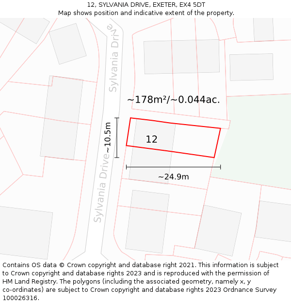 12, SYLVANIA DRIVE, EXETER, EX4 5DT: Plot and title map
