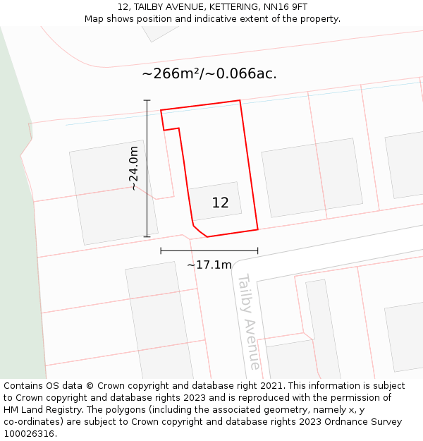 12, TAILBY AVENUE, KETTERING, NN16 9FT: Plot and title map