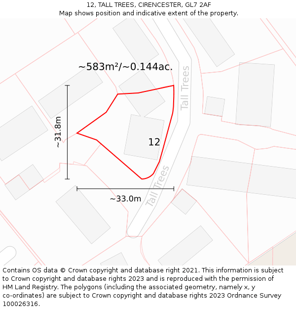 12, TALL TREES, CIRENCESTER, GL7 2AF: Plot and title map