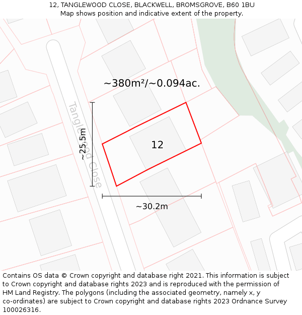 12, TANGLEWOOD CLOSE, BLACKWELL, BROMSGROVE, B60 1BU: Plot and title map