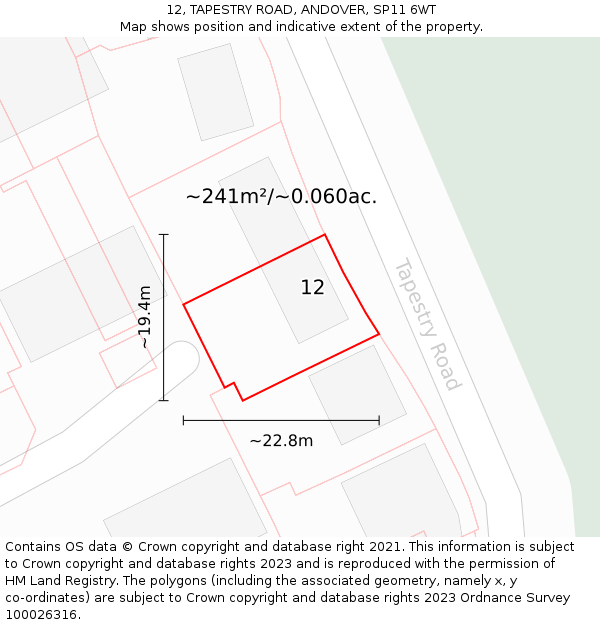 12, TAPESTRY ROAD, ANDOVER, SP11 6WT: Plot and title map