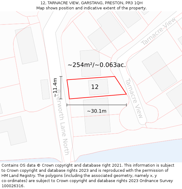 12, TARNACRE VIEW, GARSTANG, PRESTON, PR3 1QH: Plot and title map