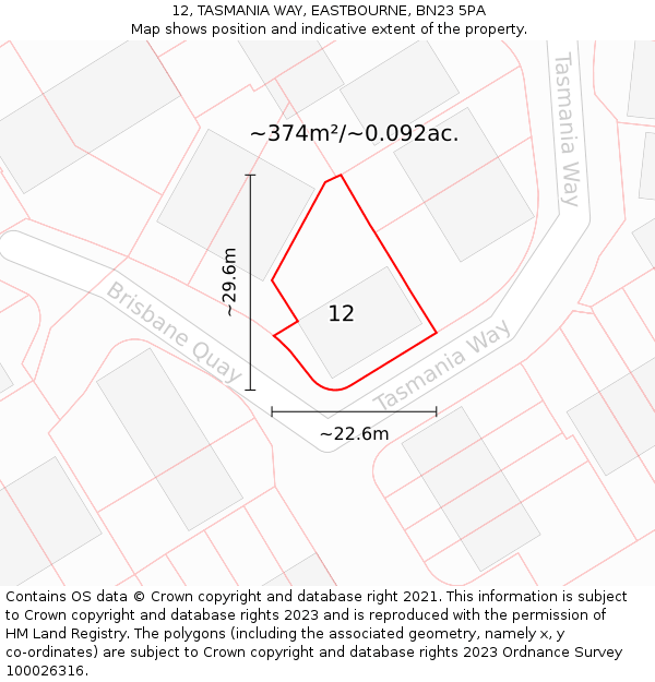 12, TASMANIA WAY, EASTBOURNE, BN23 5PA: Plot and title map