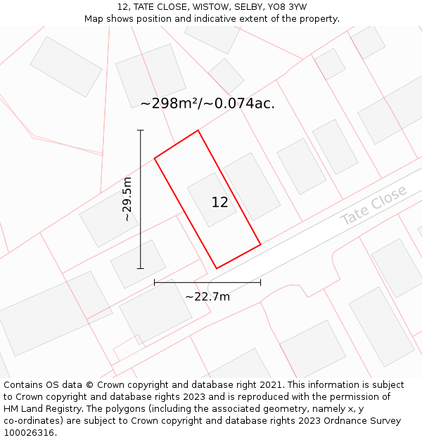 12, TATE CLOSE, WISTOW, SELBY, YO8 3YW: Plot and title map