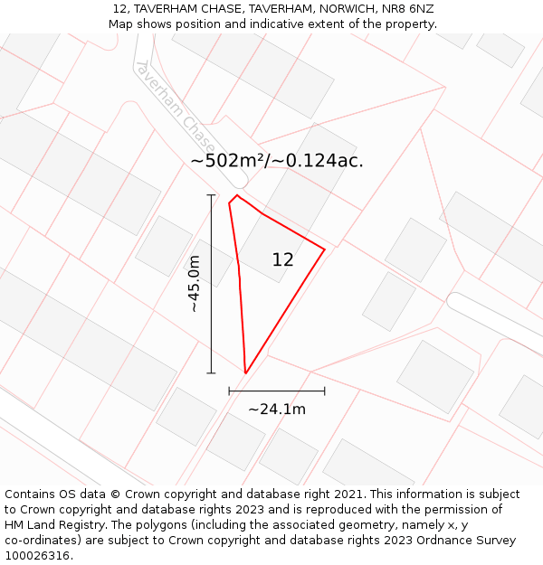 12, TAVERHAM CHASE, TAVERHAM, NORWICH, NR8 6NZ: Plot and title map