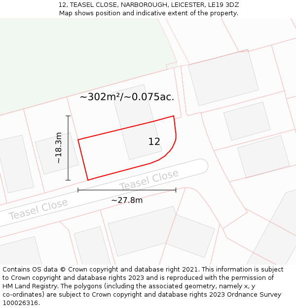 12, TEASEL CLOSE, NARBOROUGH, LEICESTER, LE19 3DZ: Plot and title map