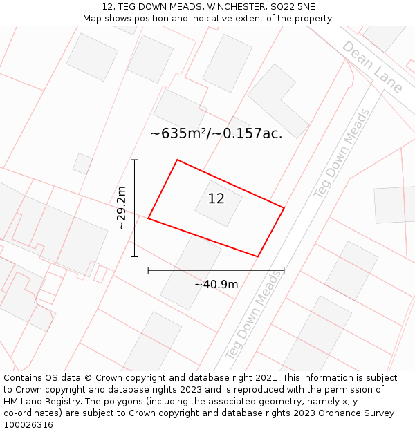 12, TEG DOWN MEADS, WINCHESTER, SO22 5NE: Plot and title map