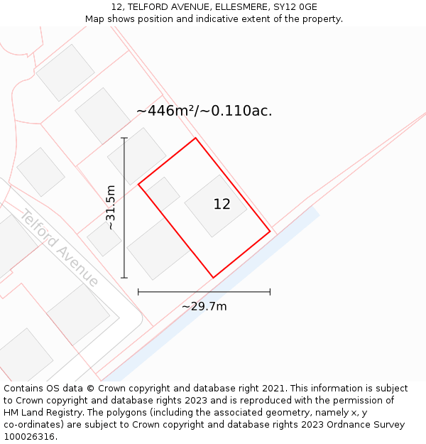 12, TELFORD AVENUE, ELLESMERE, SY12 0GE: Plot and title map