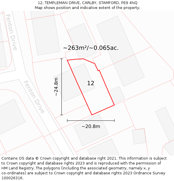 12, TEMPLEMAN DRIVE, CARLBY, STAMFORD, PE9 4NQ: Plot and title map