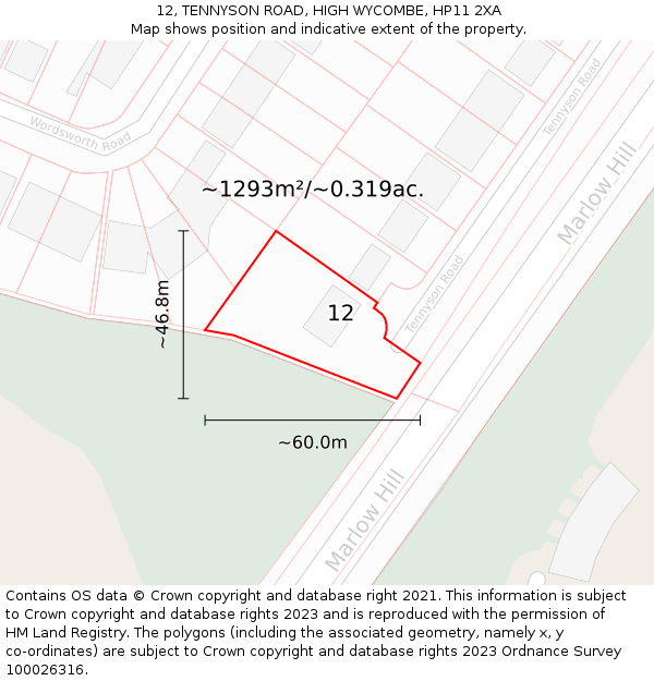 12, TENNYSON ROAD, HIGH WYCOMBE, HP11 2XA: Plot and title map