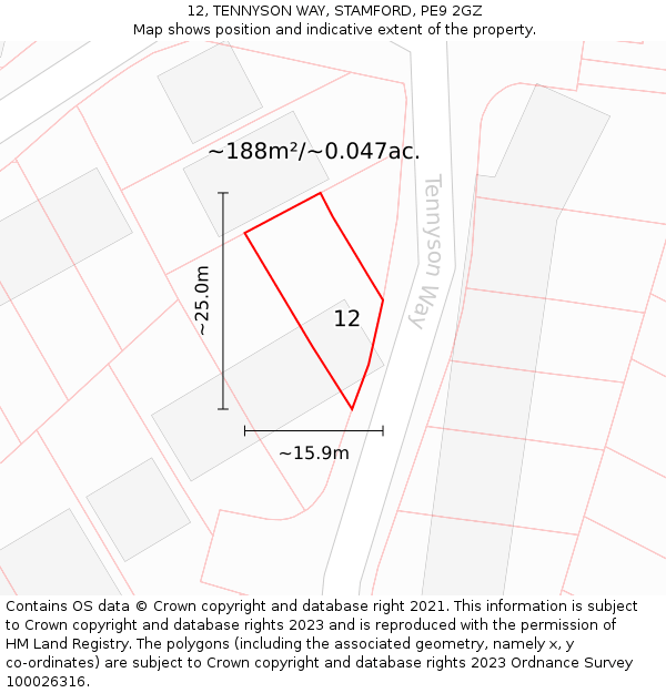 12, TENNYSON WAY, STAMFORD, PE9 2GZ: Plot and title map