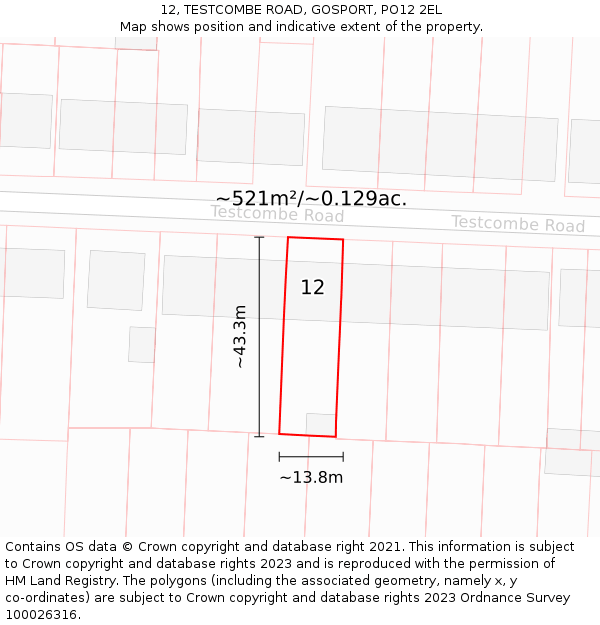 12, TESTCOMBE ROAD, GOSPORT, PO12 2EL: Plot and title map