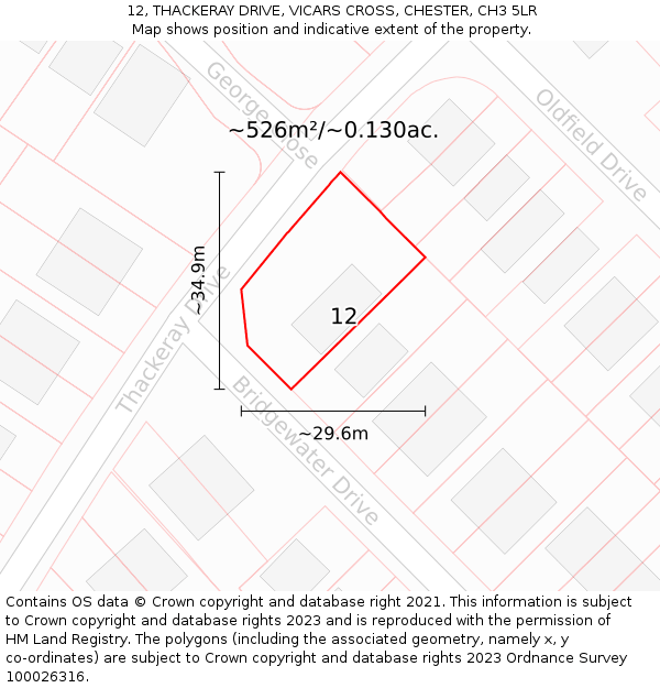 12, THACKERAY DRIVE, VICARS CROSS, CHESTER, CH3 5LR: Plot and title map