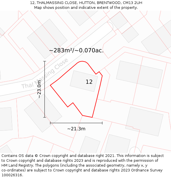 12, THALMASSING CLOSE, HUTTON, BRENTWOOD, CM13 2UH: Plot and title map