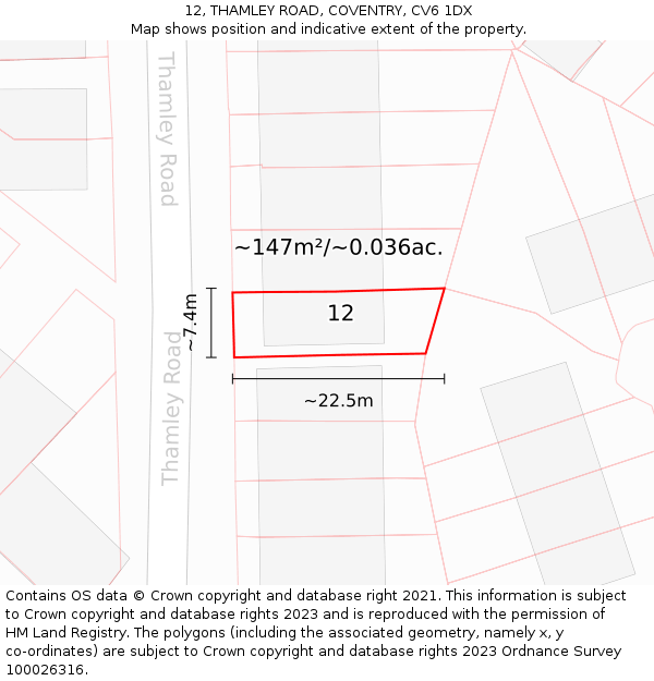 12, THAMLEY ROAD, COVENTRY, CV6 1DX: Plot and title map