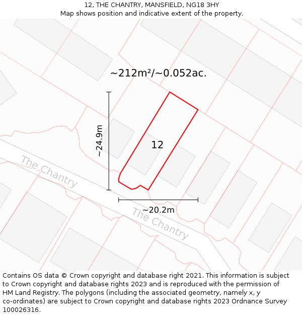 12, THE CHANTRY, MANSFIELD, NG18 3HY: Plot and title map