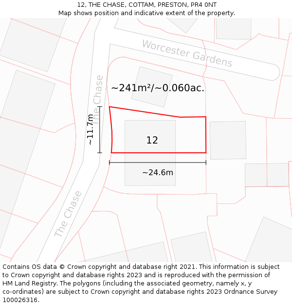 12, THE CHASE, COTTAM, PRESTON, PR4 0NT: Plot and title map