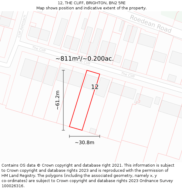 12, THE CLIFF, BRIGHTON, BN2 5RE: Plot and title map