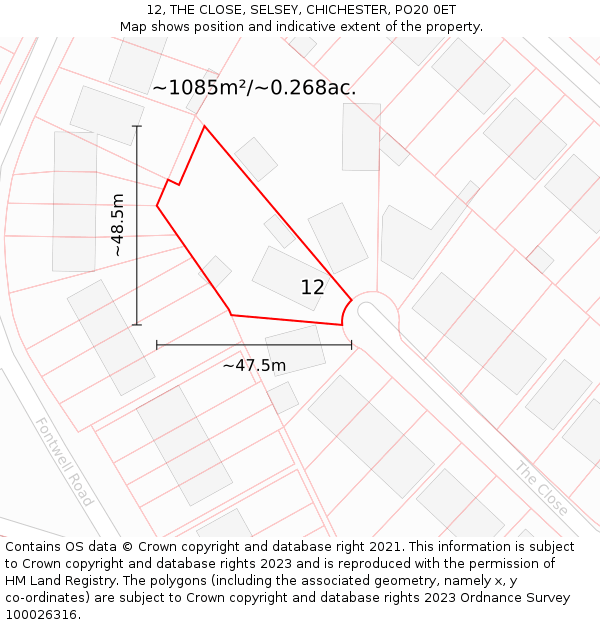 12, THE CLOSE, SELSEY, CHICHESTER, PO20 0ET: Plot and title map