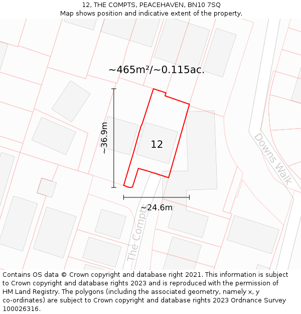 12, THE COMPTS, PEACEHAVEN, BN10 7SQ: Plot and title map