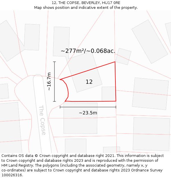 12, THE COPSE, BEVERLEY, HU17 0RE: Plot and title map