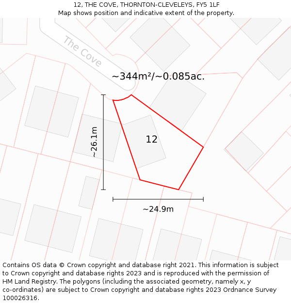 12, THE COVE, THORNTON-CLEVELEYS, FY5 1LF: Plot and title map