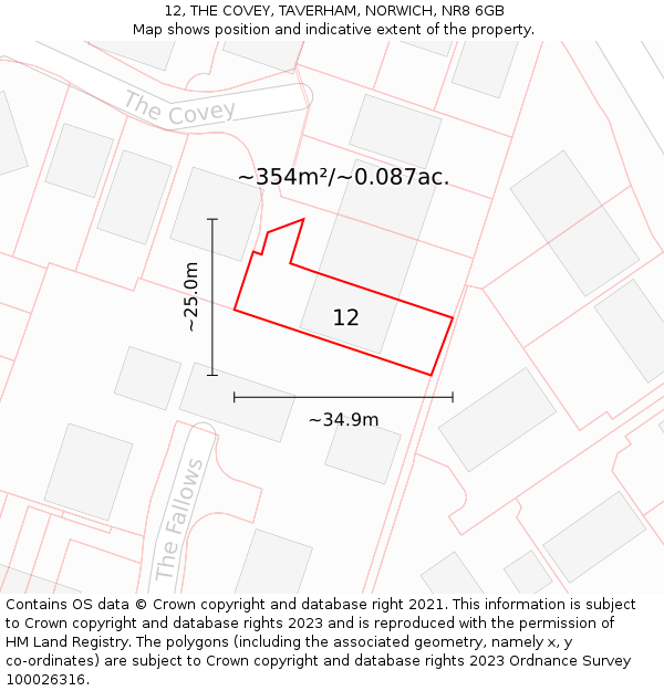 12, THE COVEY, TAVERHAM, NORWICH, NR8 6GB: Plot and title map