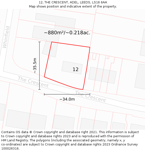 12, THE CRESCENT, ADEL, LEEDS, LS16 6AA: Plot and title map