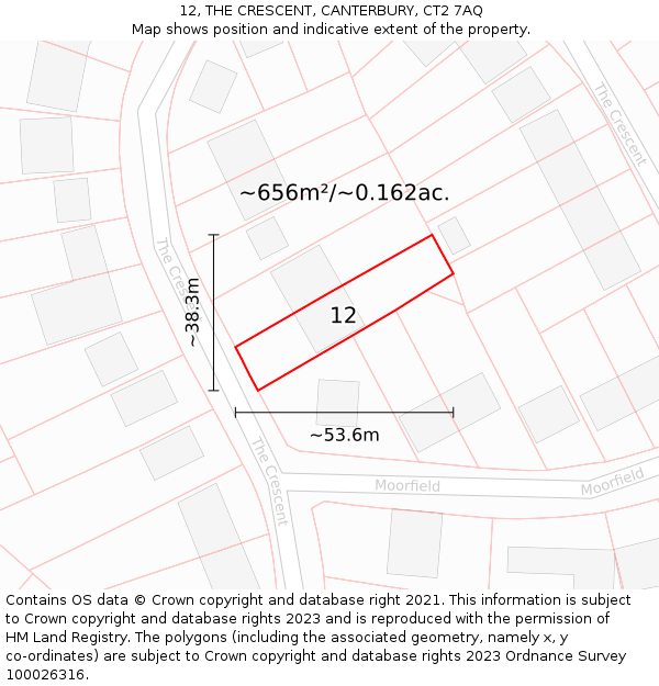 12, THE CRESCENT, CANTERBURY, CT2 7AQ: Plot and title map