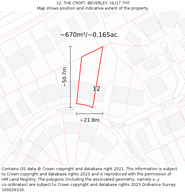 12, THE CROFT, BEVERLEY, HU17 7HT: Plot and title map