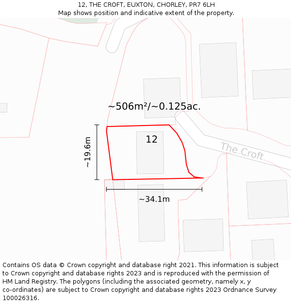 12, THE CROFT, EUXTON, CHORLEY, PR7 6LH: Plot and title map