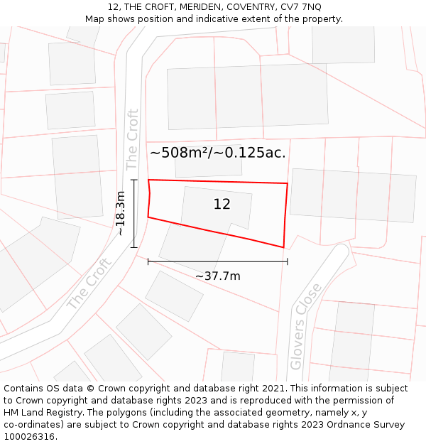 12, THE CROFT, MERIDEN, COVENTRY, CV7 7NQ: Plot and title map