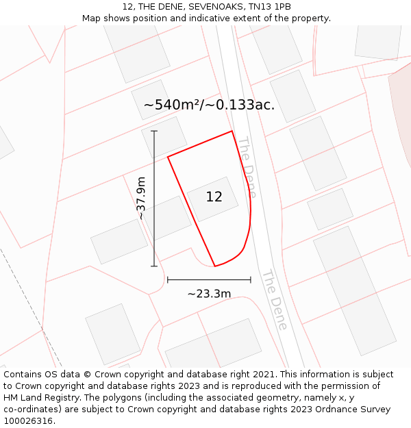 12, THE DENE, SEVENOAKS, TN13 1PB: Plot and title map