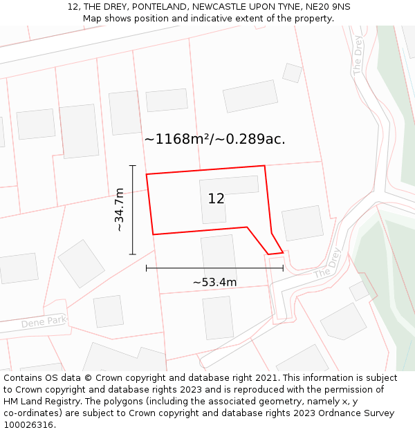 12, THE DREY, PONTELAND, NEWCASTLE UPON TYNE, NE20 9NS: Plot and title map