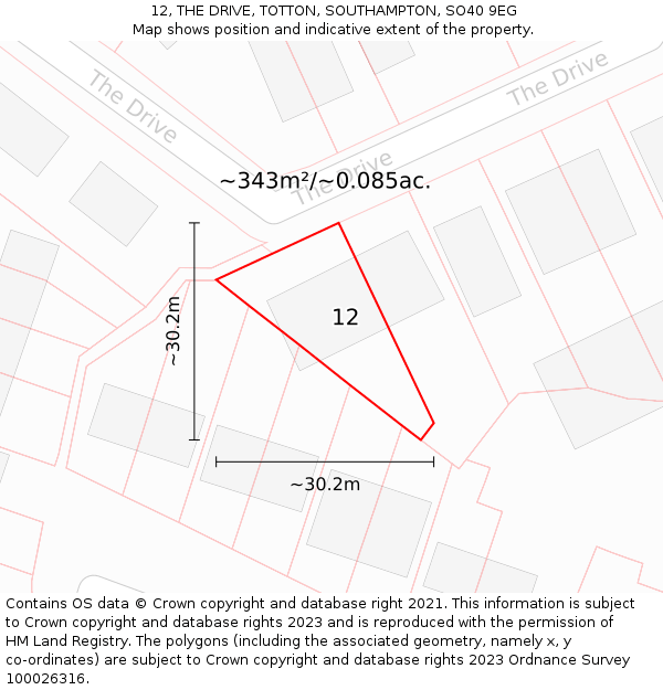 12, THE DRIVE, TOTTON, SOUTHAMPTON, SO40 9EG: Plot and title map