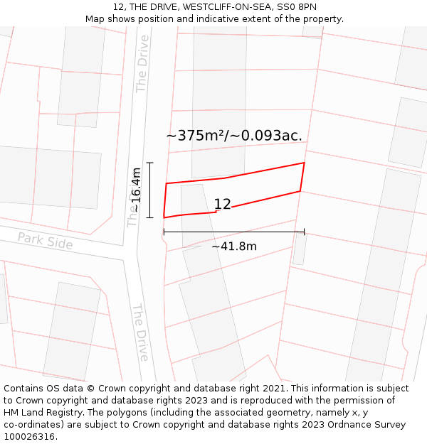 12, THE DRIVE, WESTCLIFF-ON-SEA, SS0 8PN: Plot and title map