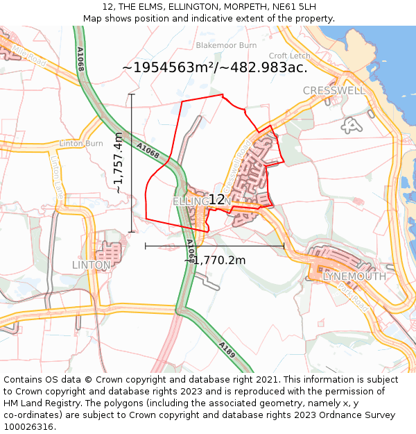 12, THE ELMS, ELLINGTON, MORPETH, NE61 5LH: Plot and title map