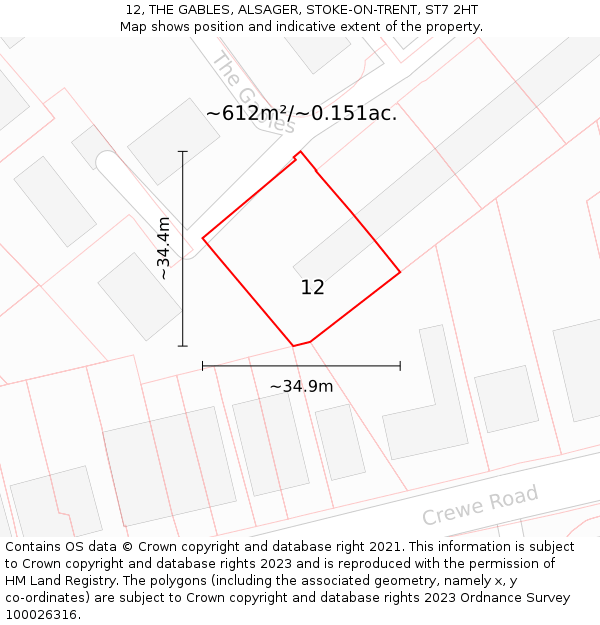 12, THE GABLES, ALSAGER, STOKE-ON-TRENT, ST7 2HT: Plot and title map