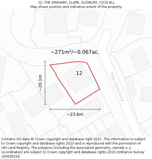 12, THE GRANARY, CLARE, SUDBURY, CO10 8LL: Plot and title map