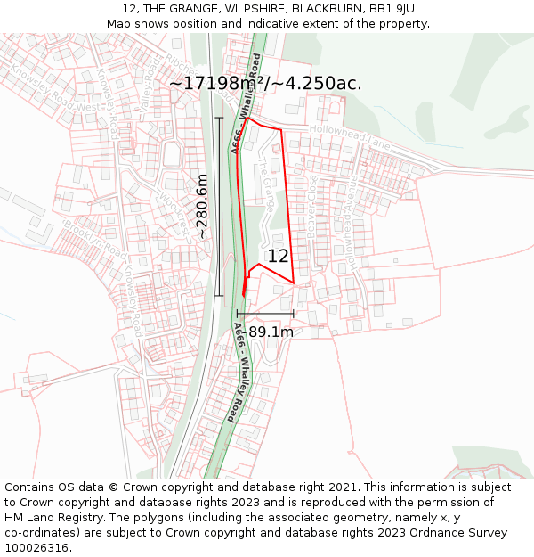 12, THE GRANGE, WILPSHIRE, BLACKBURN, BB1 9JU: Plot and title map
